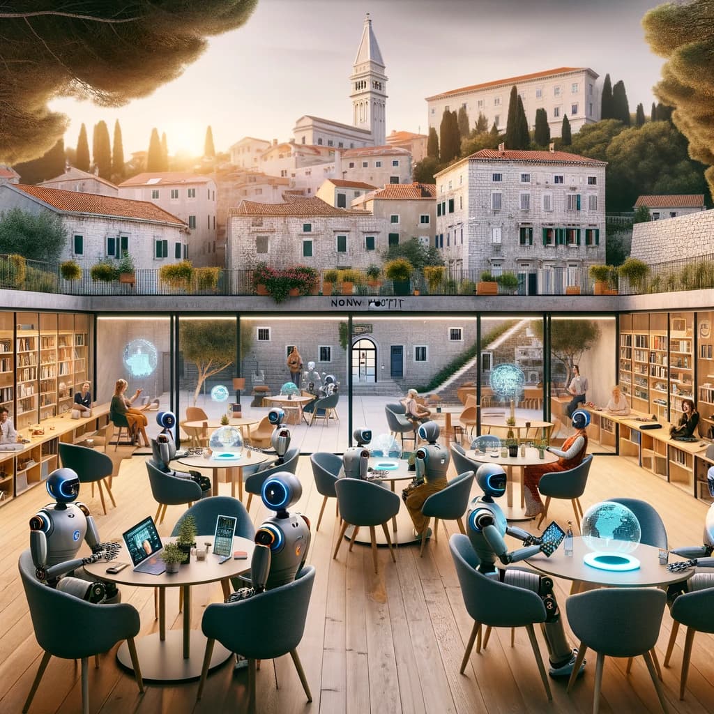 an image of the pula arena full of people working on a big computer together